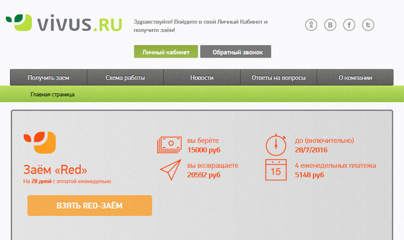 Онлайн заявка на микрозайм Vivus